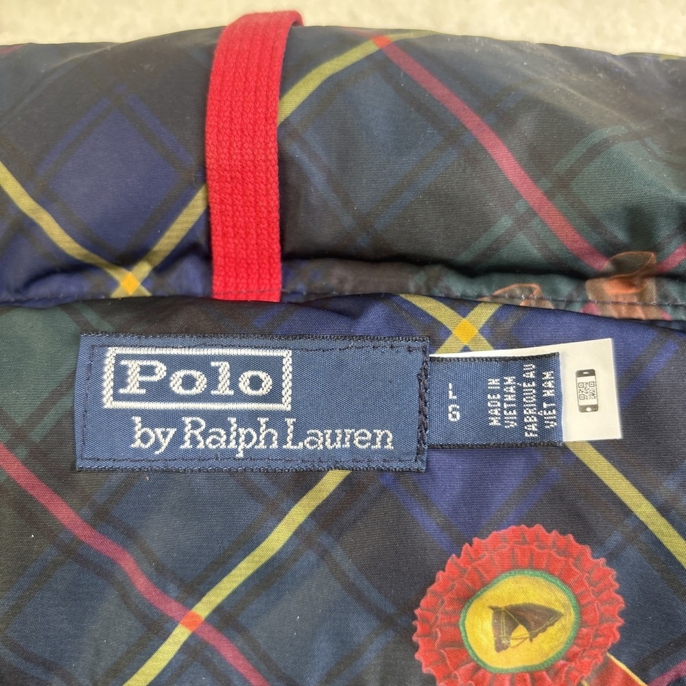 Polo Ralph Lauren Equestrian Horse AOP Puffer Jacket Down Filled Tartan Plaid L - Picture 13 of 16